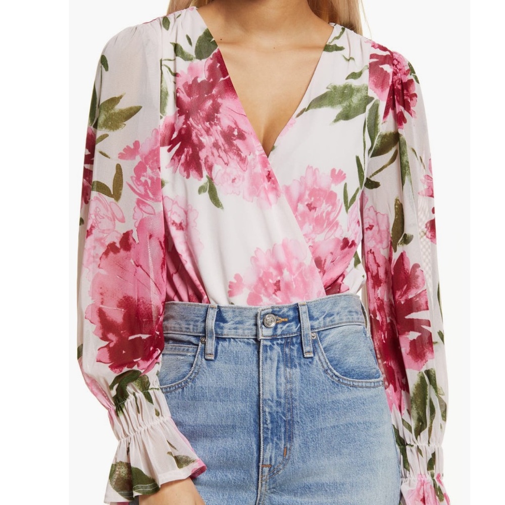 Nordstrom Floral Blouse Bodysuit M